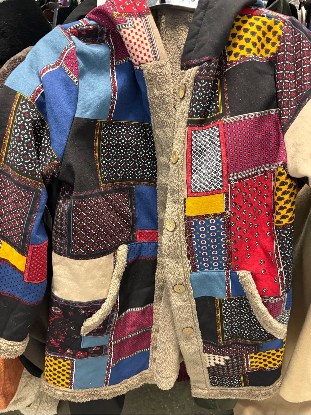 SHEIN Multicolor Patchwork Sherpa-Lined jacket